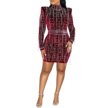 Imagem de Vestido PORRCEY Sexy Hot Drilling Craft de manga comprida para mulhere