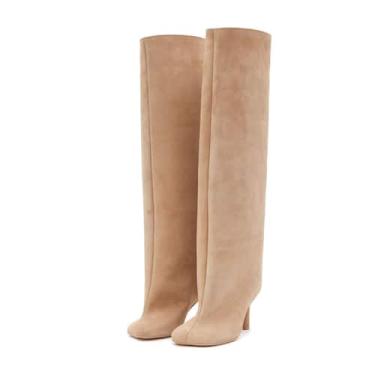 Imagem de Botas de cano alto Vertundy Nude Suede Stiletto Heels femininas