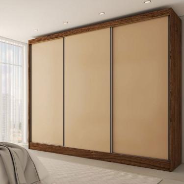 Imagem de Guarda-Roupa Casal Europa 3 Portas 4 Gavetas 100% Mdf Castanho/Nude - Panorama Móveis