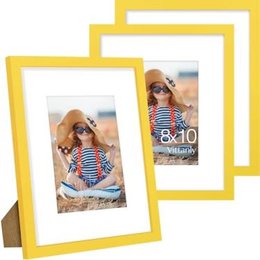 Imagem de Vittanly Conjunto de 3 porta-retratos 20 x 25 cm, exiba imagens 13 x 17 com tapete ou 20 x 25 sem tapete para montagem na parede ou mesa, molduras para decoração de parede, madeira projetada, amarelo