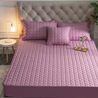 Imagem de Lençol com elástico Queen, ajuste confortável e permaneça no lugar, cor pura, antiderrapante, colcha, para quarto, dormitório, branco, B 180 x 200 + 25 cm (pasta de feijão B casal 150 x 190 + 35 cm)