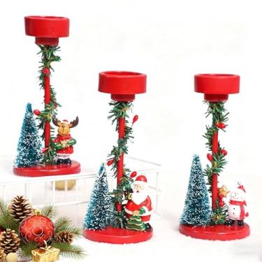 Imagem de Castiçais de Natal, castiçais vermelhos de desenho animado, decoração de Natal para velas tealight, centros de mesa de Natal, decoração interna, enfeites festivos, casa de cornija (3 pacotes)