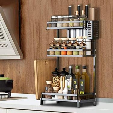 Imagem de Prateleira de temperos de 3 camadas, prateleira de exibição de talheres, bancada, prateleiras de aço inoxidável, organizador de armazenamento para cozinha, banheiro, prateleira