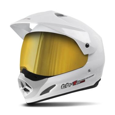 Imagem de Capacete Moto Cross Trilha Th1 Vision 56 Viseira Dourada Branco Tam. 56