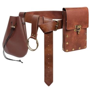 Imagem de Bolsa de cinto bolsa de cintura pochete medieval vintage bolsa de couro suporte para celular coldre cinto bolsa bolso casual caminhada festival renascentista feira adereços carteira de viagem, I2 - marrom, One_Size, Renascimento