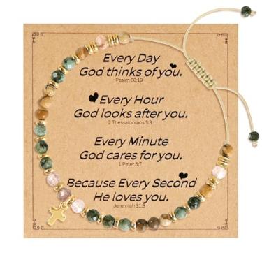 Imagem de VIBILIA Pulseira de cruz para mulheres, pulseiras de contas boho para mulheres, presentes cristãos, pulseiras de Jesus, presentes de aniversário para mulheres, mãe, filha, esposa, irmã, colega de