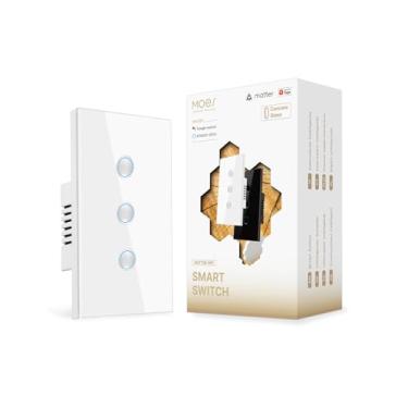 Imagem de MOES Matter Interruptor de luz inteligente Wi-Fi design de vidro sensível ao toque, precisa de fio neutro, polo único, 2,4 GHz, controle remoto e de voz com Alexa, Google Home e Siri, suporta