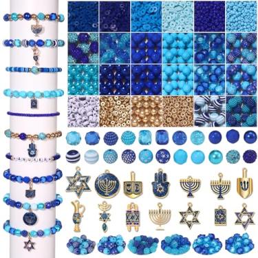 Imagem de 2280 peças + contas de Hanukkah para pulseiras fazendo contas de argila acrílica pérola azul Heishi Esmalte Estrela de Davi Menorá Dreidel berloques para pulseiras, brincos, colar, faça você mesmo