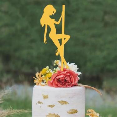 Imagem de LZGXZF 10 PCS Paper Made Pole Dance Cake Topper Girl Cake Toppers Golden Bachelor Party Cake Topper Pole Dance Decorations Bachelorette Shower Birthday Anniversar Party Decorations Supplies