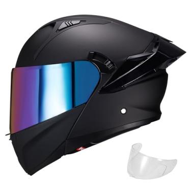 Imagem de JQF Gear Capacete Modular Para Motocicleta Com Viseira Dupla E Flip Up, Capacete Integral Ff808 Aprovado Pelo Dot Para Adultos, Homens E Mulheres (Preto Fosco, G)