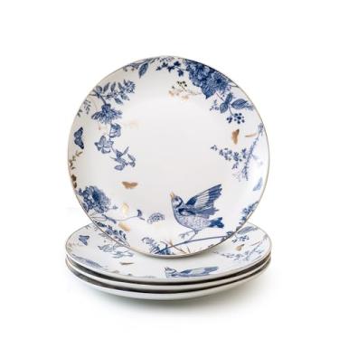 Imagem de KAITOER Pratos florais de porcelana, pratos de salada de cerâmica de 25 cm, conjunto de 4 pratos de jantar azuis e brancos, prato de massa para aperitivo, sobremesa, festa, inauguração de casa