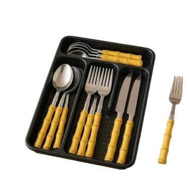 Imagem de Faqueiro Inox com Cabo Estilo Bambu + Organizador de Gaveta – Elegância e Praticidade para Sua Mesa