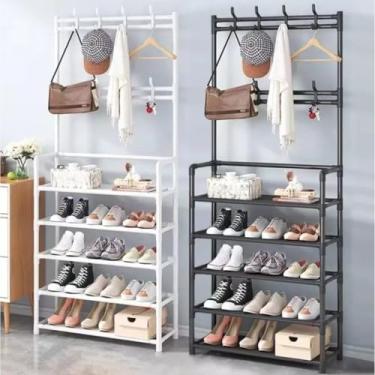 Imagem de Sapateira Cabideiro Duplo Arara 4 5 e 6 Andares Prateleiras E Suportes Multiuso Organizador Armario(5 Andar(ORG030)-Preto)