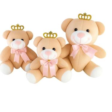Imagem de Trio de Urso de Pelúcia Articulado Para Nicho Decoração - Rosa