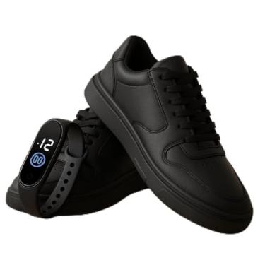 Imagem de Kit Tenis Casual Tamanho Especial Sola Alta Relógio Digital Preto 45