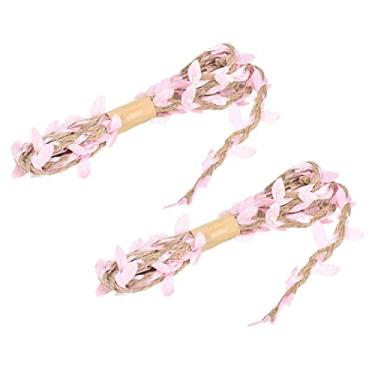 Imagem de Fita de folha de serapilheira de 2 metros e 5 mm, 2 pacotes de corda de juta natural de videira com folhas artificiais para festa de casamento na selva, decoração de jardim, casa e jardim, rosa