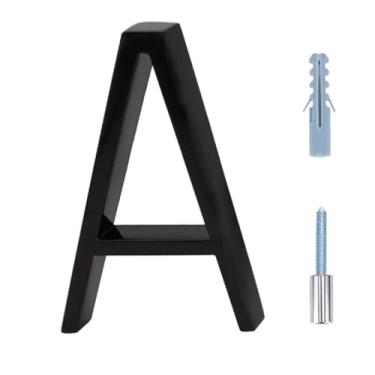 Imagem de Letreiro de endereço metálico de liga de zinco preto resistente à ferrugem com letra A - Números de casas flutuantes fáceis de ler para uso ao ar livre