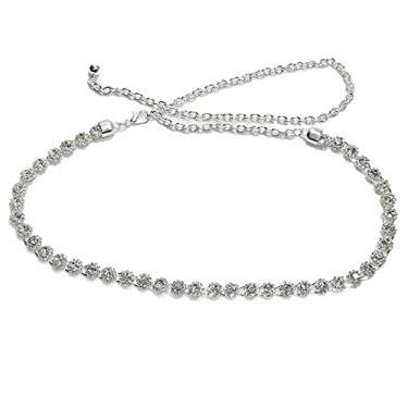 Imagem de Faixa de cintura fina de luxo feminina com strass elegante vestido moderno jeans decorativo emagrecedor Cummerbands, 115cm