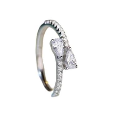 Imagem de Anéis de noivado minimalistas banhados a ouro branco em forma de gota em forma de lágrima, anéis de noivado minimalistas, festas noturnas, presentes de dia dos namorados, alianças de eternidade para