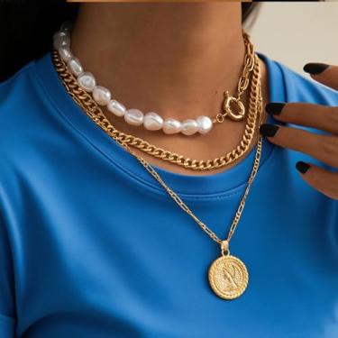 Imagem de Conjunto de colar em camadas para mulheres, pingente de estrela e planeta, corrente multicamadas, bijuteria, acessórios modernos para festas, 17.72inch, Liga de aço, Sem Pedra Preciosa