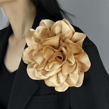 Imagem de Broche de flor rosa em tecido de cetim delicado broches grandes de lapela elegante flor de seda broche grande para mulheres festa de casamento dança banquete vestido terno acessórios de roupas joias