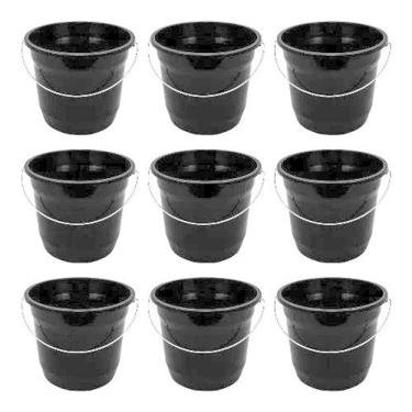 Imagem de 2X 10 Balde Preto Alça Reforçada 5 Litros Lavar Roupas Plast