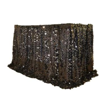 Imagem de Saia de mesa preta Skrits de lantejoulas para Halloween requintadas saias de mesa com babados para mesas retangulares 2,7 m