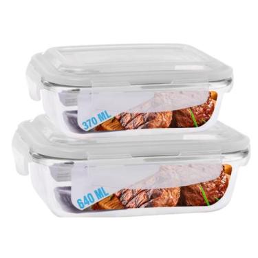 Imagem de Conjunto 2 Potes Hermético Vidro 370ml 640ml Marmita Fitness - DONA LA