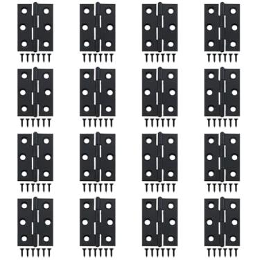 Imagem de ZZHXSM Dobradiça dobrável de aço inoxidável pequena de 16 peças para móveis domésticos, acessórios de hardware de porta de armário de piano com parafusos de aço inoxidável de 96 peças (4,7 cm, preto)