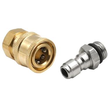 Imagem de MTQY 2 peças acoplador de lavadora de pressão latão 1/4 polegada conexão rápida adaptador macho e fêmea adequado para equipamentos de lavagem a pressão