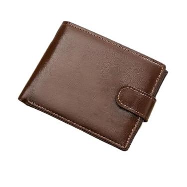 Imagem de Carteira masculina vintage de encaixe – dobrável de couro sintético com vários compartimentos para cartões, organizador de dinheiro fino, Café escuro, Moderno