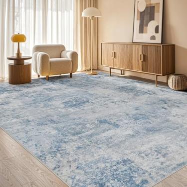 Imagem de Tortania Tapete lavável 12 x 18 cm para sala de estar: tapetes modernos abstratos neutros grandes e finos - Tapete interno antiderrapante para quarto, sala de jantar, escritório, berçário, decoração