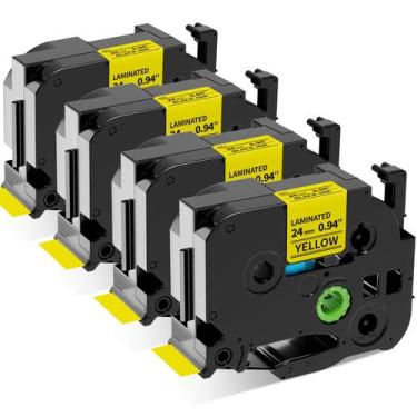 Imagem de Fita adesiva Labelife TZe-651 24 mm preta sobre amarelo, pacote com 4