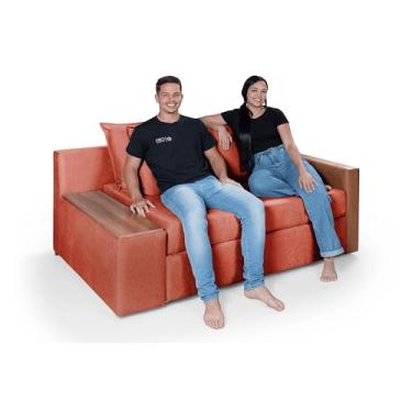 Imagem de Sofá Cama Panamá Chenile Pompéia Aveludado Composê com Baú Invertido Casal 2 Lugares (Goiaba 207/856)