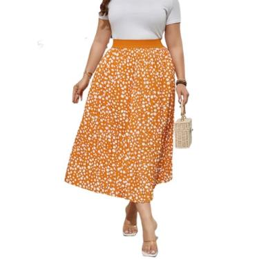 Imagem de KOJOOIN Saia plissada plus size plus size saia elástica cintura boho saias midi plus size para mulheres curvilíneas, Pontos amarelos, GG
