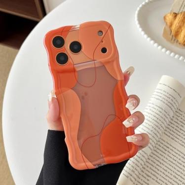 Imagem de DEFBSC Capa para iPhone 17 Pro, linda capa de telefone com estampa de arte ondulada transparente para mulheres e meninas, capa protetora durável com moldura ondulada para iPhone 17 Pro, laranja