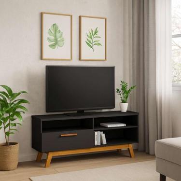 Imagem de Rack Para TV Até 55 Polegadas Retrô Pés De Madeira Maciça Com Pratelei