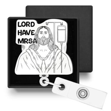 Imagem de Presentes para trabalhador de hospital, enfermeira, assistente médico, enfermeira, engraçado, retrátil, carretel de crachá, identidade, crachá, suporte com clipe jacaré, Lord Have Mrsa