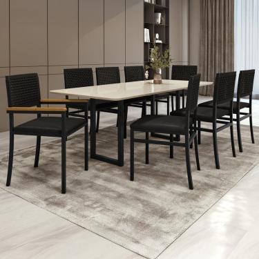 Imagem de Conjunto Sala de Jantar Mesa Retangular Tampo de Vidro Itália com 8 Cadeiras Madri Preto