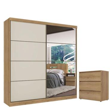 Imagem de Guarda Roupa Casal Málaga Full Glass 2 Portas Capuccino Off White E Cômoda Gaveteiro Condessa Capuccino - Thb