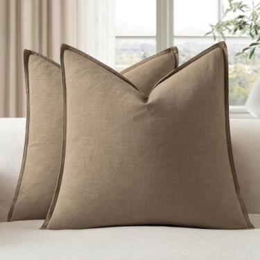 Imagem de EMEMA Capas de almofada decorativas de linho 55 x 55 cm com curry boho casa de fazenda neutra almofadas de sofá para cama pacote com 2 fronhas de destaque almofada de sofá moderna sala de estar casa