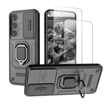 Imagem de Capa para Samsung Galaxy S24 Capinha - com [2 peças] protetor de tela de vidro temperado, com proteção deslizante da tampa da câmera e suporte, Estojo de silicone macio à prova choque