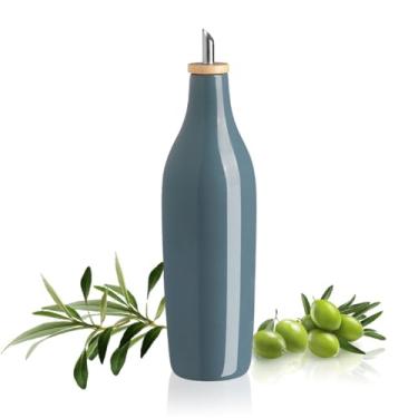 Imagem de Sweejar Garrafa dispensadora de azeite de oliva de cerâmica brilhante com bico, dispensador de óleo de 500 ml para cozinha, galheteiro opaco para EVOO, vinagre, recipiente de óleo de abacate para