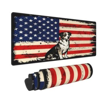Imagem de CANFLASHION Tapete de mouse com bandeira americana, tapete de mesa de escritório 80 x 28 cm, mouse pad grande para jogos com design de cachorro, GG estendido à prova d'água para computador com base de