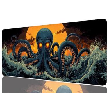 Imagem de Cthulhu Mouse Pad Grande Polvo Oceano Azul Escuro Terror XL Mouse Pad Grande Mouse Pad Estendido Laptop Tapete Teclado Mesa Gaming Tapete de Mouse Mat Escritório Computador Laptop Casa, 31,5 x 11,8