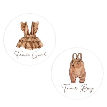 Imagem de 100 peças de adesivos de revelação de gênero, roupas de bebê de 5 cm, decorações de revelação de gênero, roupas de chá de bebê revelam suprimentos de festa