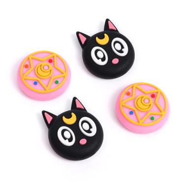 Imagem de DLseego 4 Pegas de polegar projetadas para Nintendo Switch 2 2025, silicone macio Joycon controle analógico protetor antiderrapante capa botão Joycon Joystick Caps Covers, gato - laranja preto