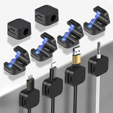 Imagem de Pacote com 10 clipes de gerenciamento de cabos de mesa com adesivos fortes, suporte de fio magnético para carregamento de telefone, fácil de abrir, para mesa, parede, escritório, carro, mesa de