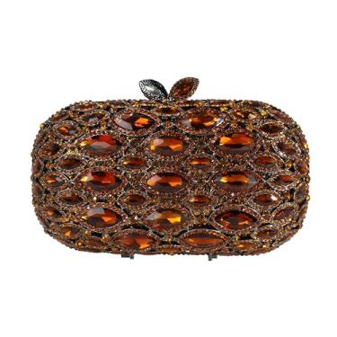 Imagem de TYQVRVZ Bolsa feminina elegante com strass oval diamante bolsa transversal de cristal brilhante para festa de casamento, formatura, Marrom, 19 x 11 x 6 cm, Elegante e brilhante