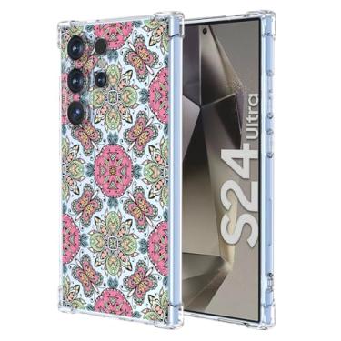 Imagem de WEIOUHR Capa para Galaxy S24Ultra Samsung S24Ultra Transparente TPU Macio Estilo Boêmio, Capa protetora leve resistente a choques e arranhões, para Samsung Galaxy S24Ultra(Rosa Verde)